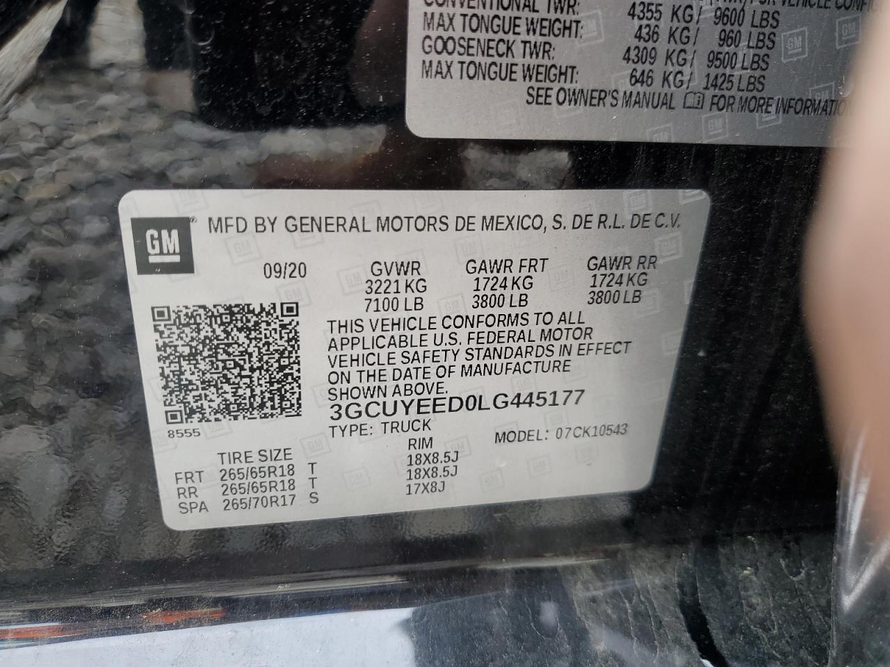 2020 Chevrolet Silverado K1500 Rst VIN: 3GCUYEED0LG445177 Lot: 61300345