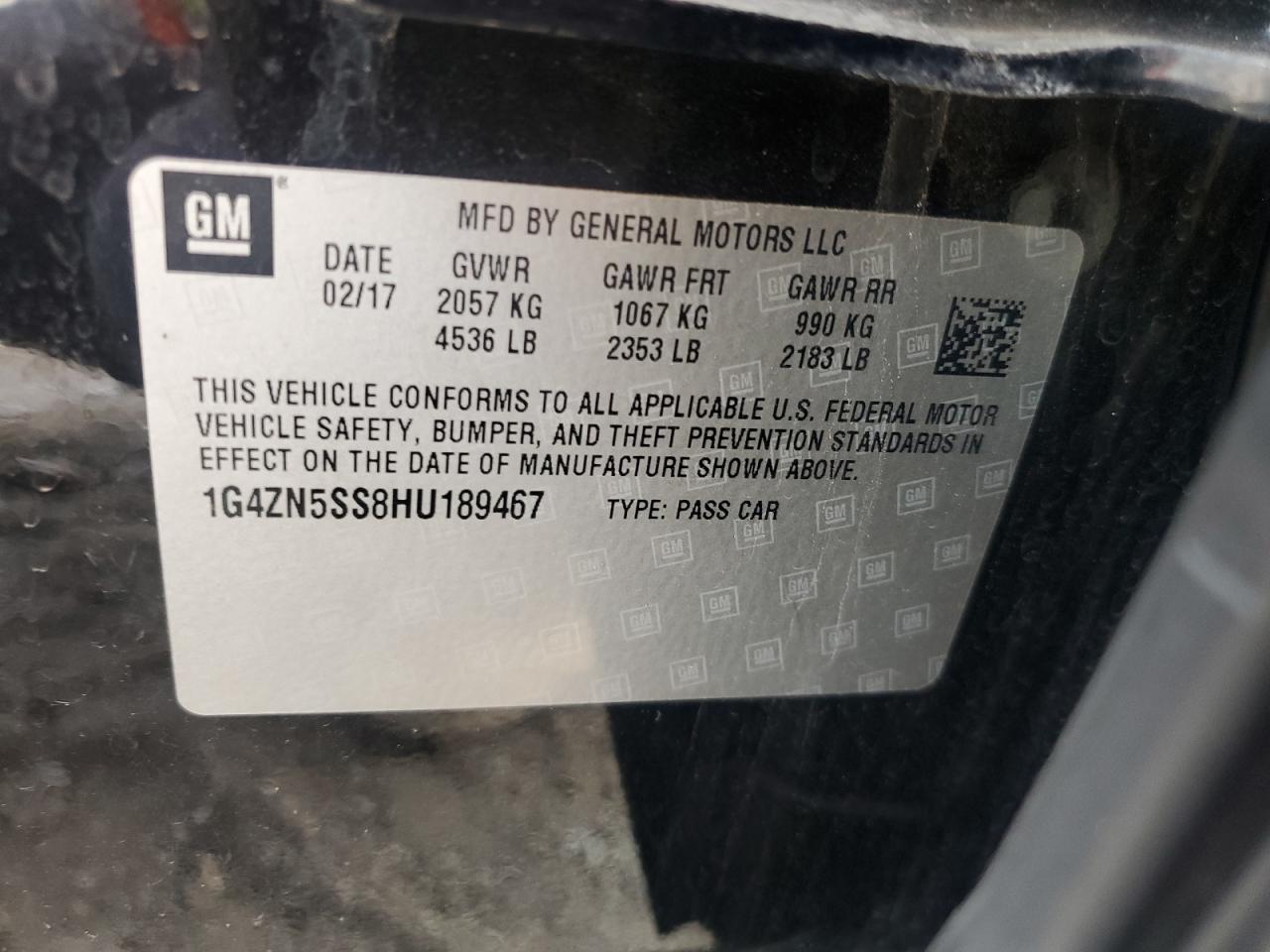 2017 Buick Lacrosse Preferred VIN: 1G4ZN5SS8HU189467 Lot: 61296175