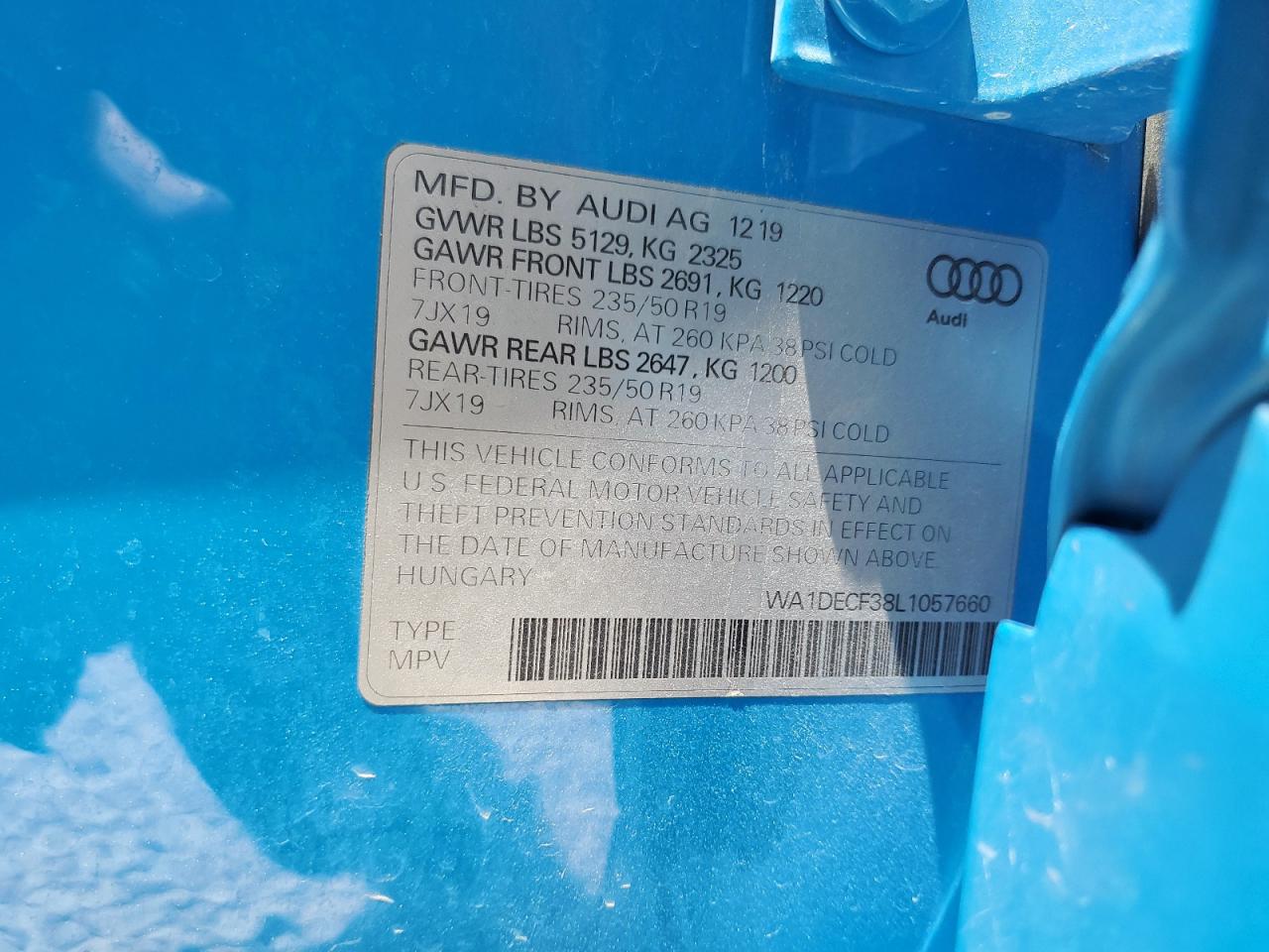2020 Audi Q3 Premium S Line VIN: WA1DECF38L1057660 Lot: 62148085