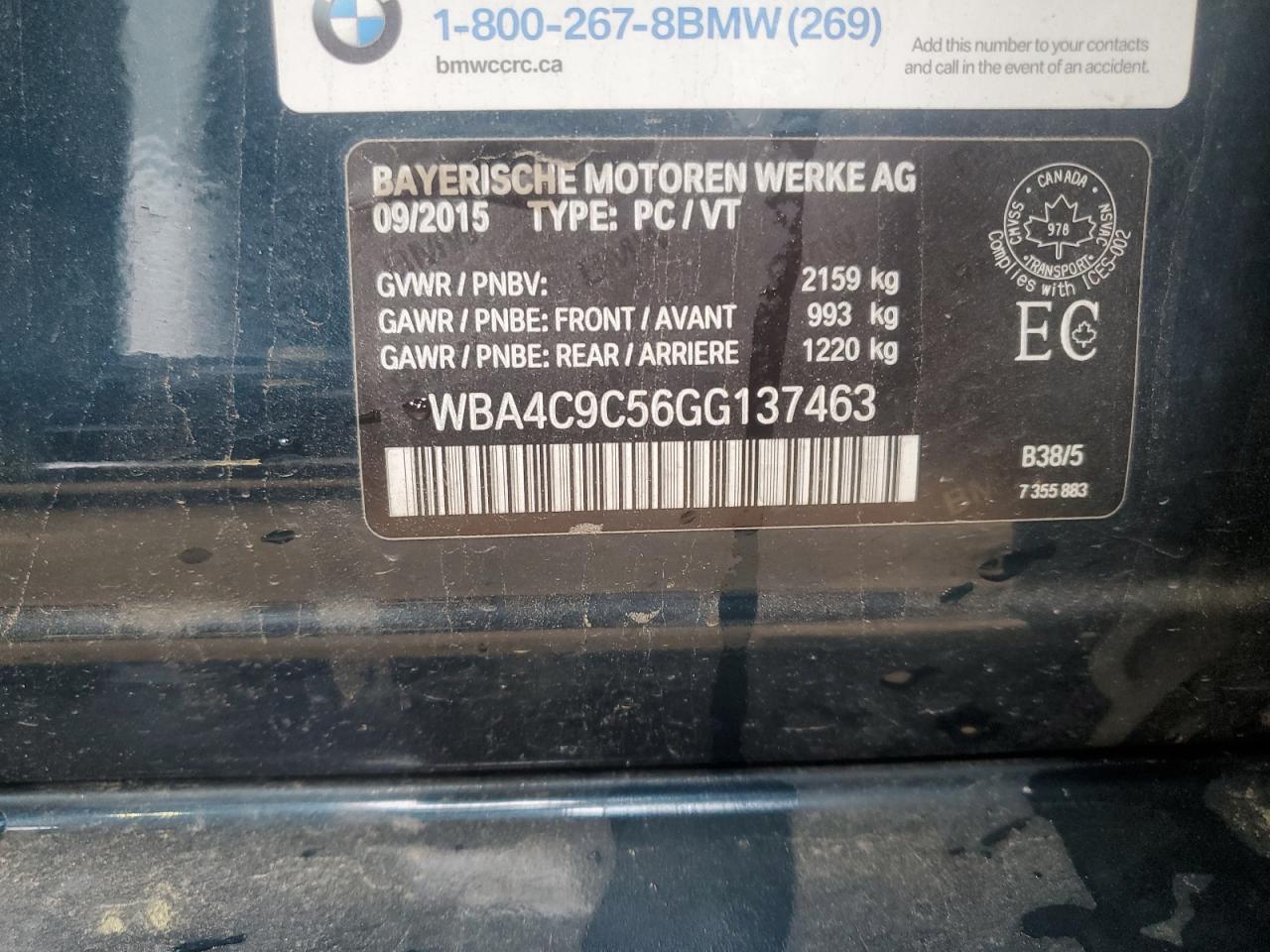 2016 BMW 428 Xi Gran Coupe Sulev VIN: WBA4C9C56GG137463 Lot: 60244805