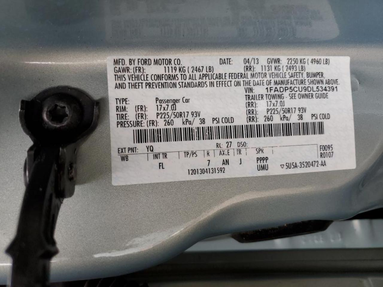 2013 Ford C-Max Premium VIN: 1FADP5CU9DL534391 Lot: 60111915