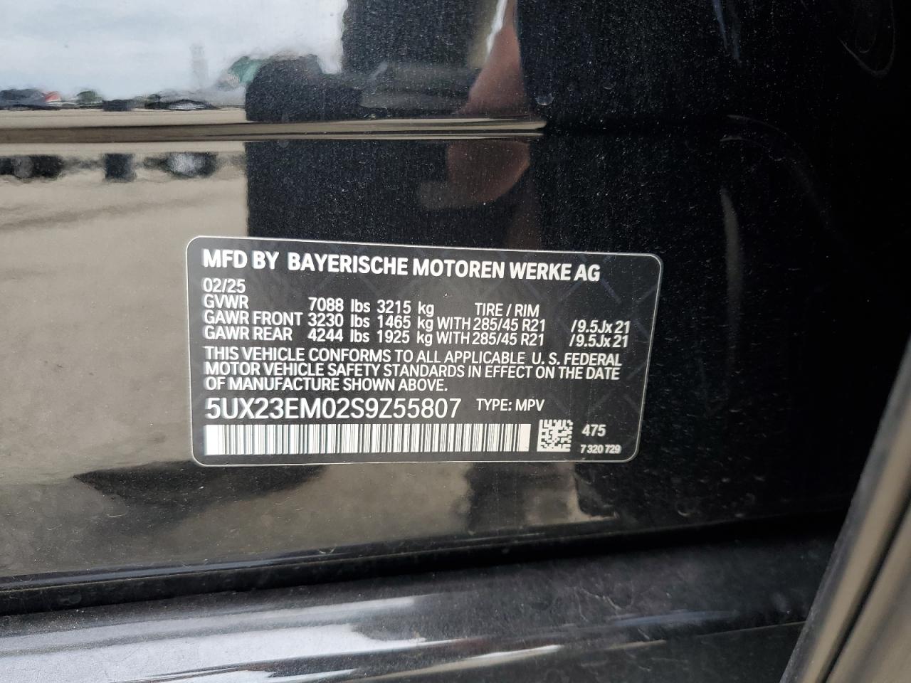 2025 BMW X7 xDrive40I VIN: 5UX23EM02S9Z55807 Lot: 62296905