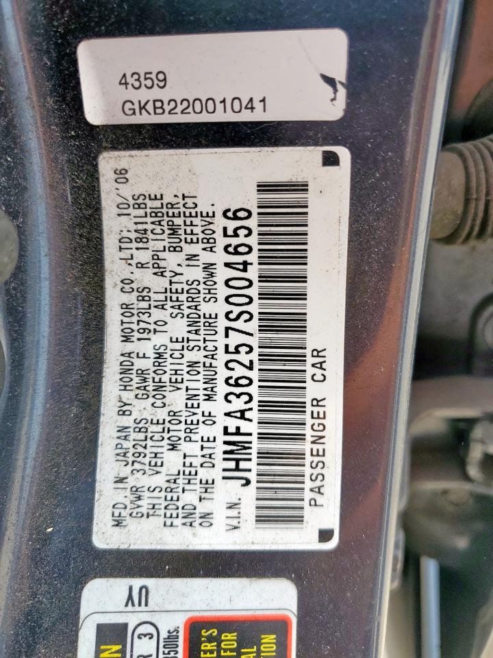 2007 Honda Civic Hybrid VIN: JHMFA36257S004656 Lot: 61089155