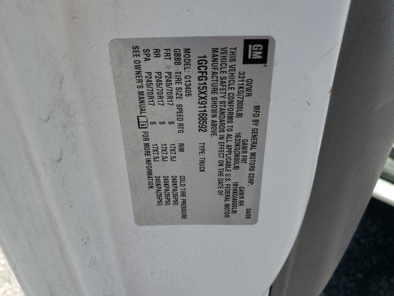 2009 Chevrolet Express G1500 VIN: 1GCFG15XX91168592 Lot: 62865585