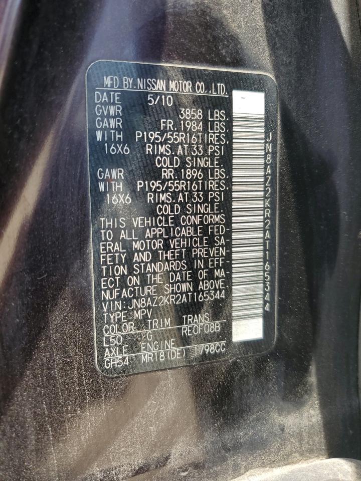 2010 Nissan Cube Base VIN: JN8AZ2KR2AT165344 Lot: 62349735