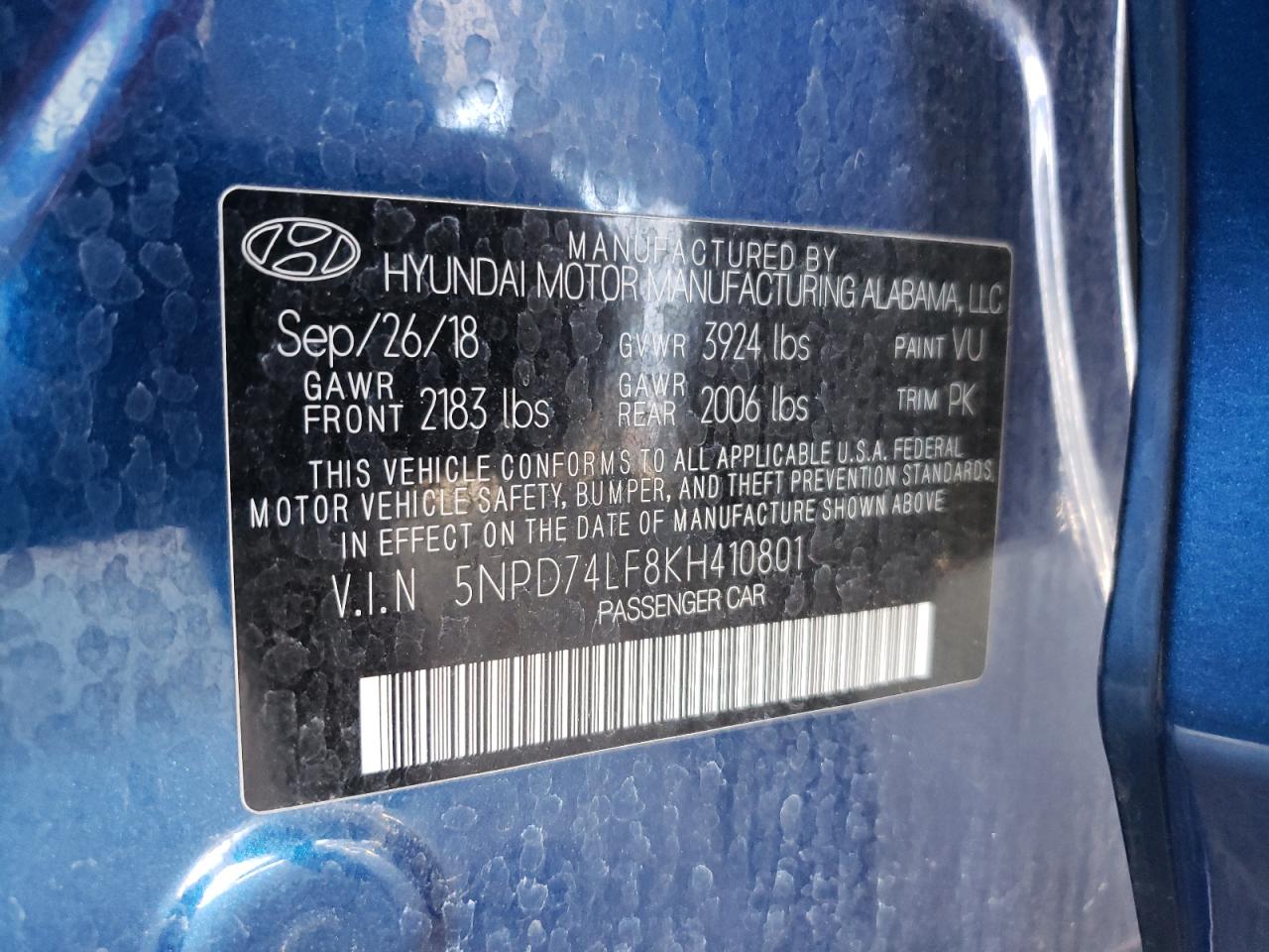 2019 Hyundai Elantra Se VIN: 5NPD74LF8KH410801 Lot: 61588745