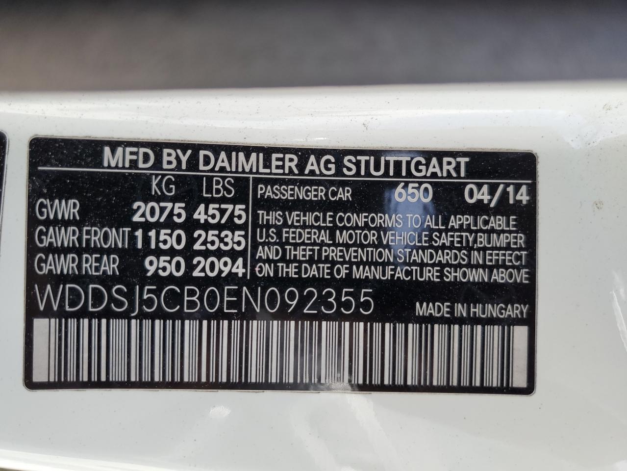 wddsj5cb0en092355 WDDSJ5CB0EN092355 2014 Mercedes-Benz Cla 45 Amg