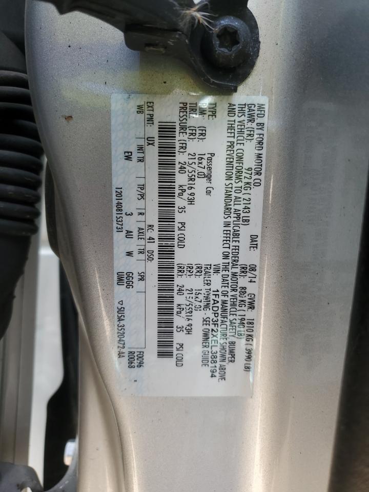 2014 Ford Focus Se VIN: 1FADP3F2XEL388194 Lot: 62767205