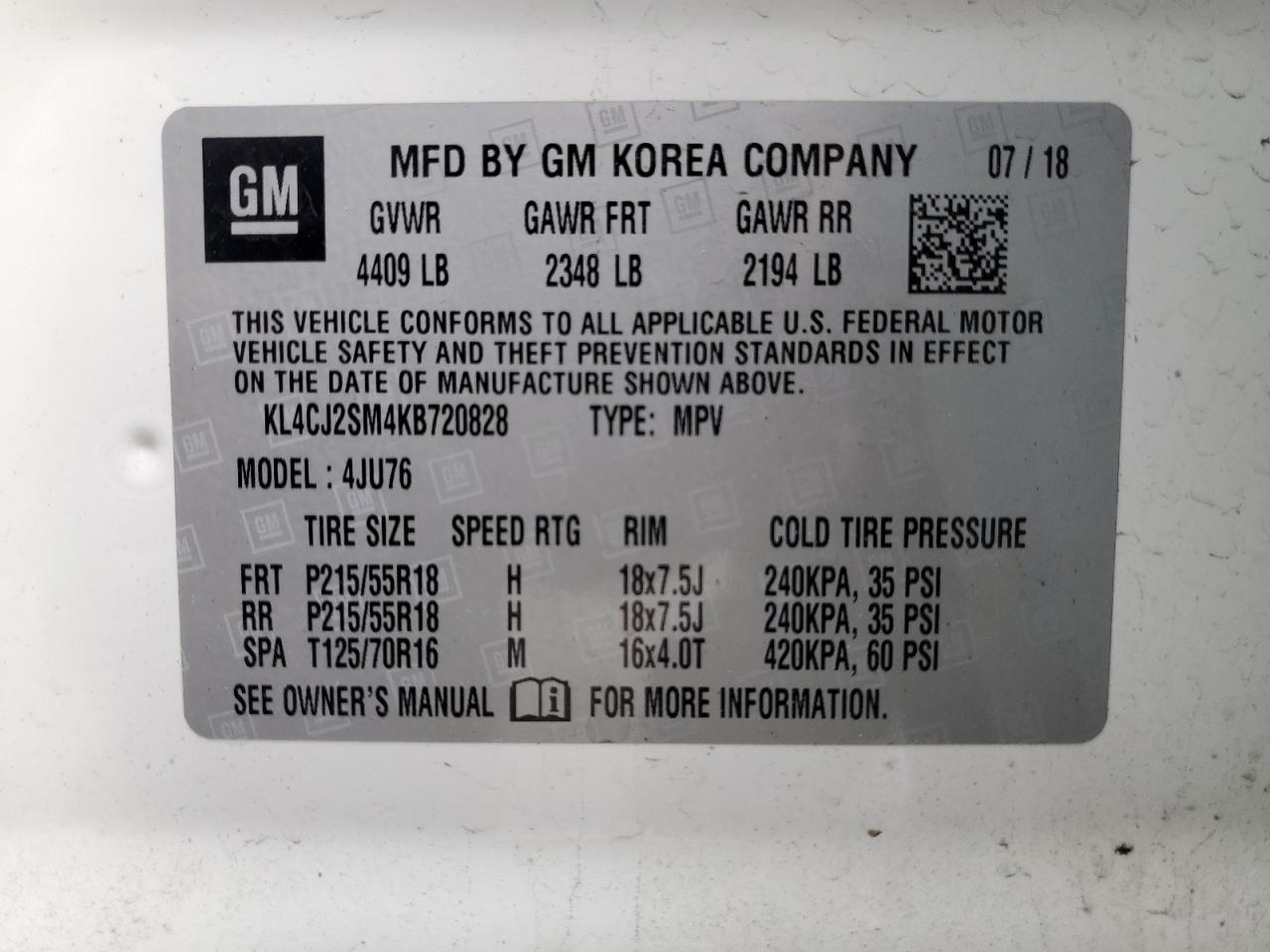 2019 Buick Encore Sport Touring VIN: KL4CJ2SM4KB720828 Lot: 61955105