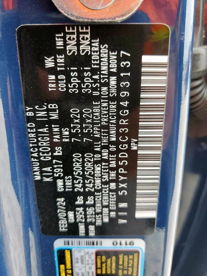 2024 Kia Telluride Sx VIN: 5XYP5DGC3RG493137 Lot: 62479505