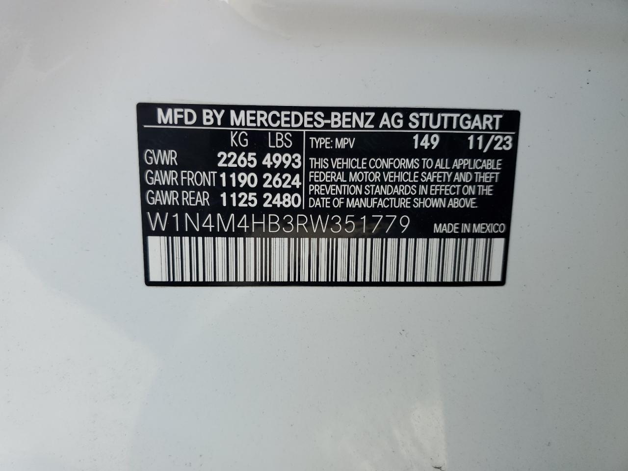 2024 Mercedes-Benz Glb 250 4Matic VIN: W1N4M4HB3RW351779 Lot: 60532015