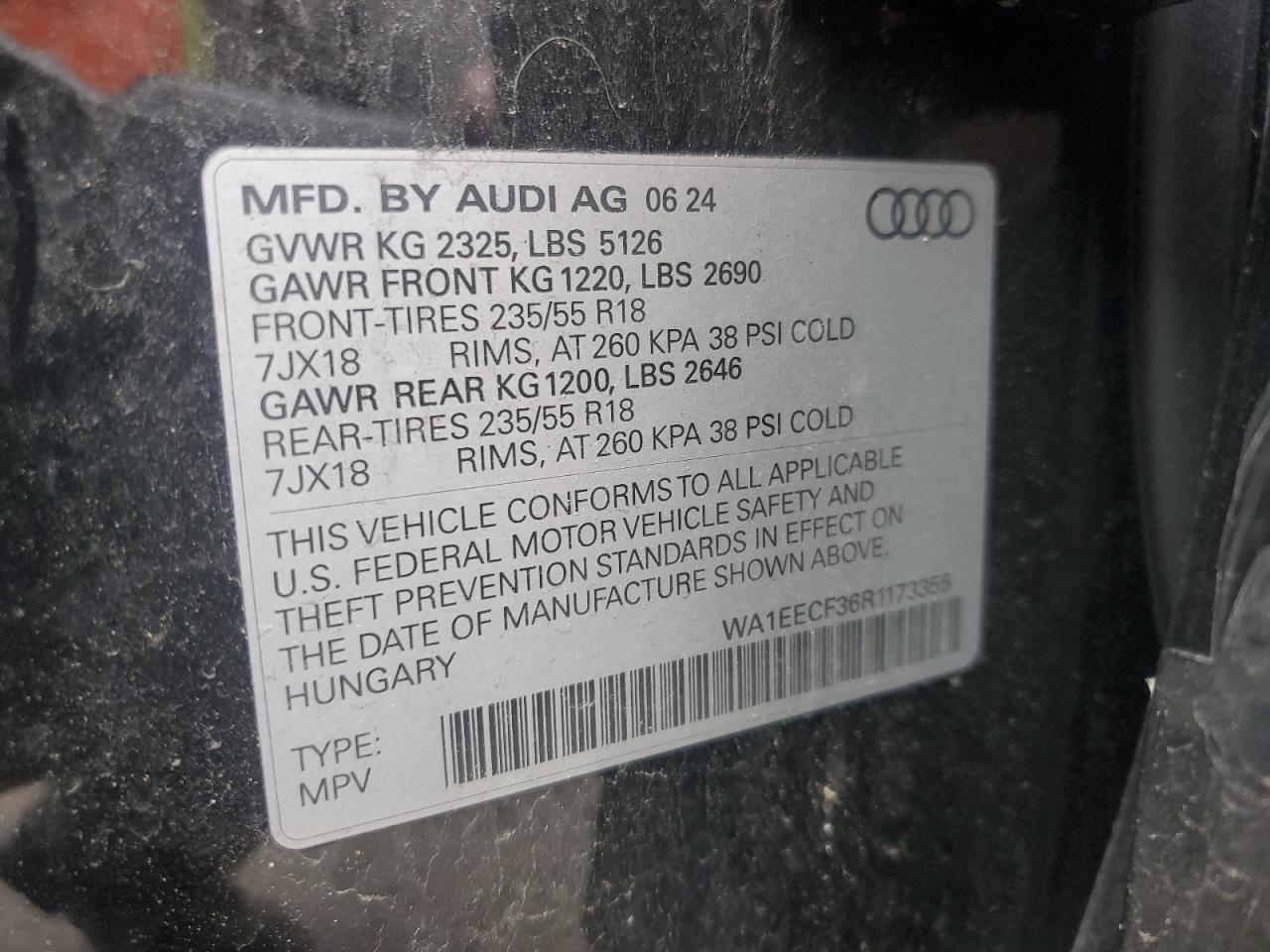 2024 Audi Q3 Premium Plus S Line 45 VIN: WA1EECF36R1173355 Lot: 62370075