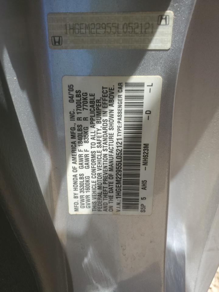 2005 Honda Civic Ex VIN: 1HGEM22955L052121 Lot: 61685875
