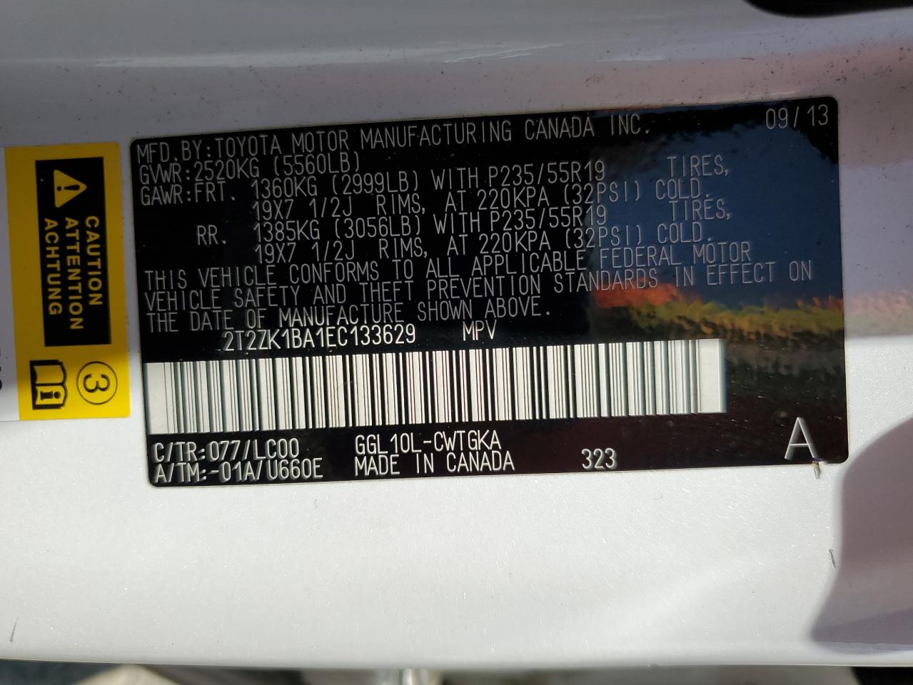 2014 Lexus Rx 350 VIN: 2T2ZK1BA1EC133629 Lot: 60862635