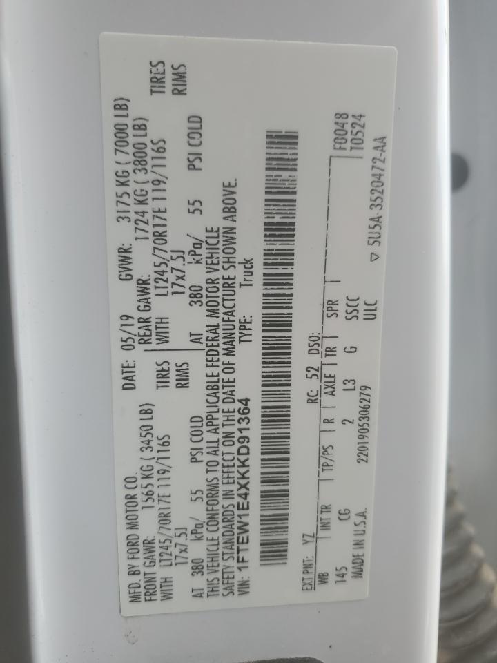 2019 Ford F150 Supercrew VIN: 1FTEW1E4XKKD91364 Lot: 59190465