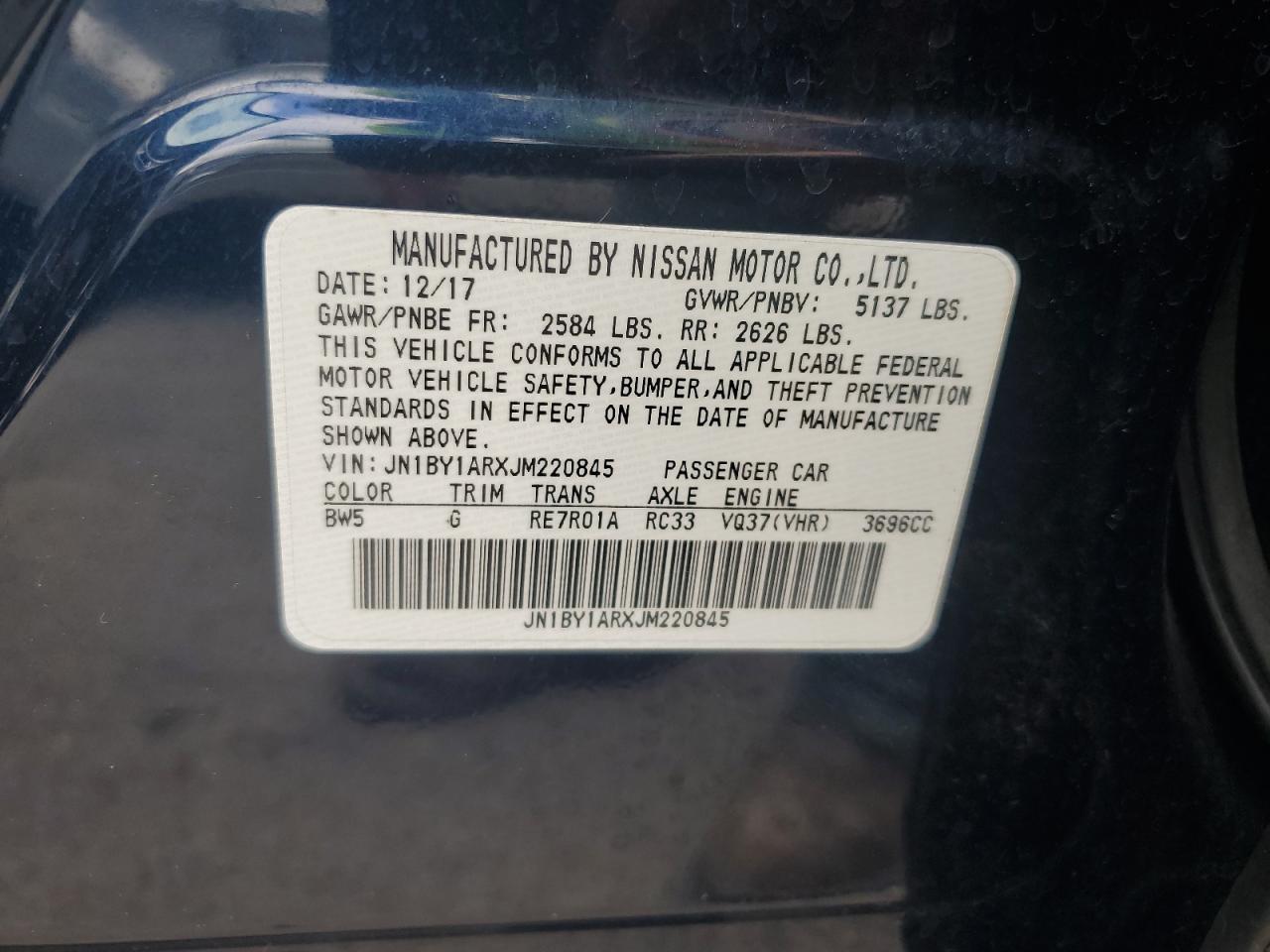 2018 Infiniti Q70 3.7 Luxe VIN: JN1BY1ARXJM220845 Lot: 59738435