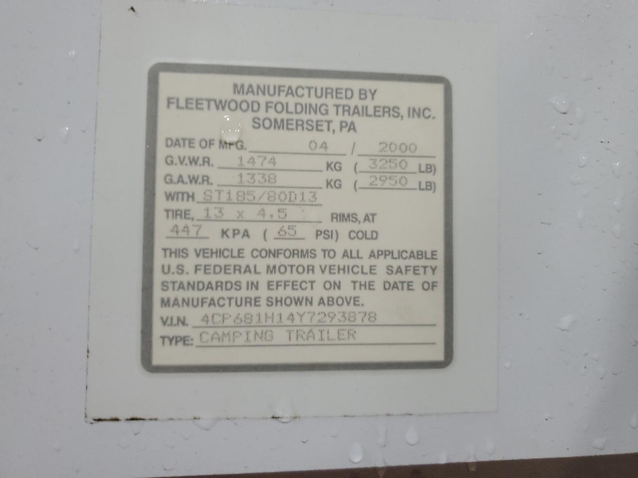FLEETWOOD ALL Models 2000 VIN 4CP681H14Y7293878 фото 10