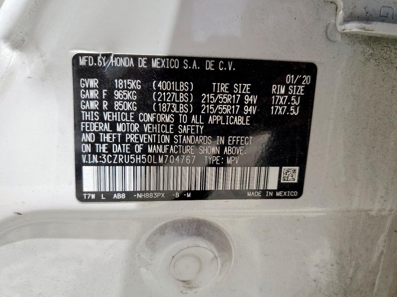 HONDA HR-V 2020 VIN 3CZRU5H50LM704767 фото 13