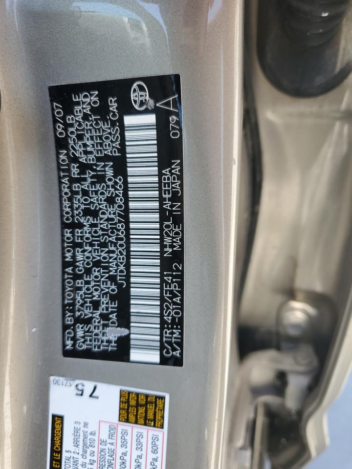 2008 Toyota Prius VIN: JTDKB20U687708466 Lot: 63089405