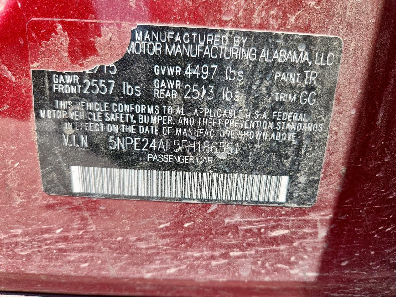 2015 Hyundai Sonata Se VIN: 5NPE24AF5FH186561 Lot: 63071065