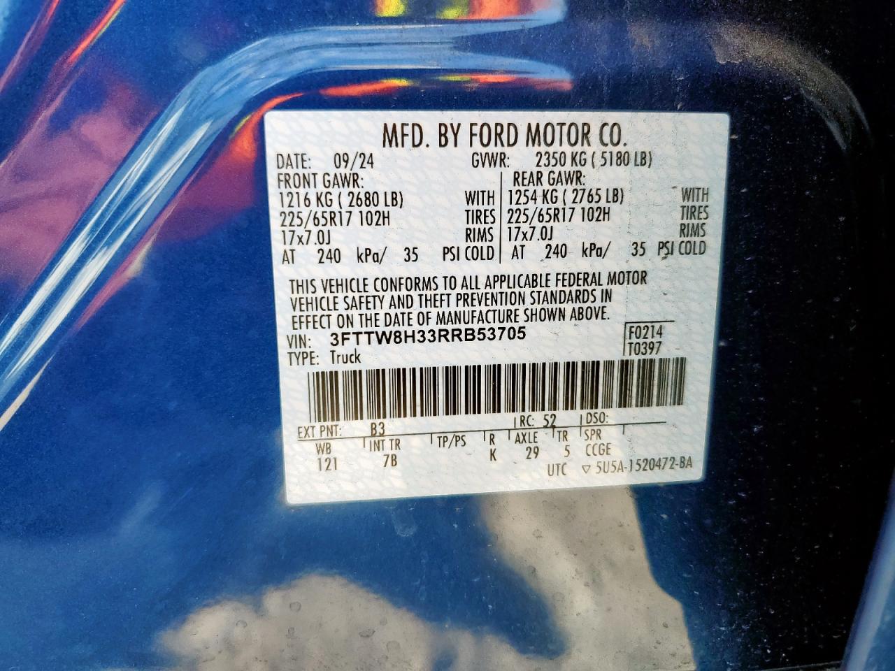2024 Ford Maverick Xlt VIN: 3FTTW8H33RRB53705 Lot: 59583805
