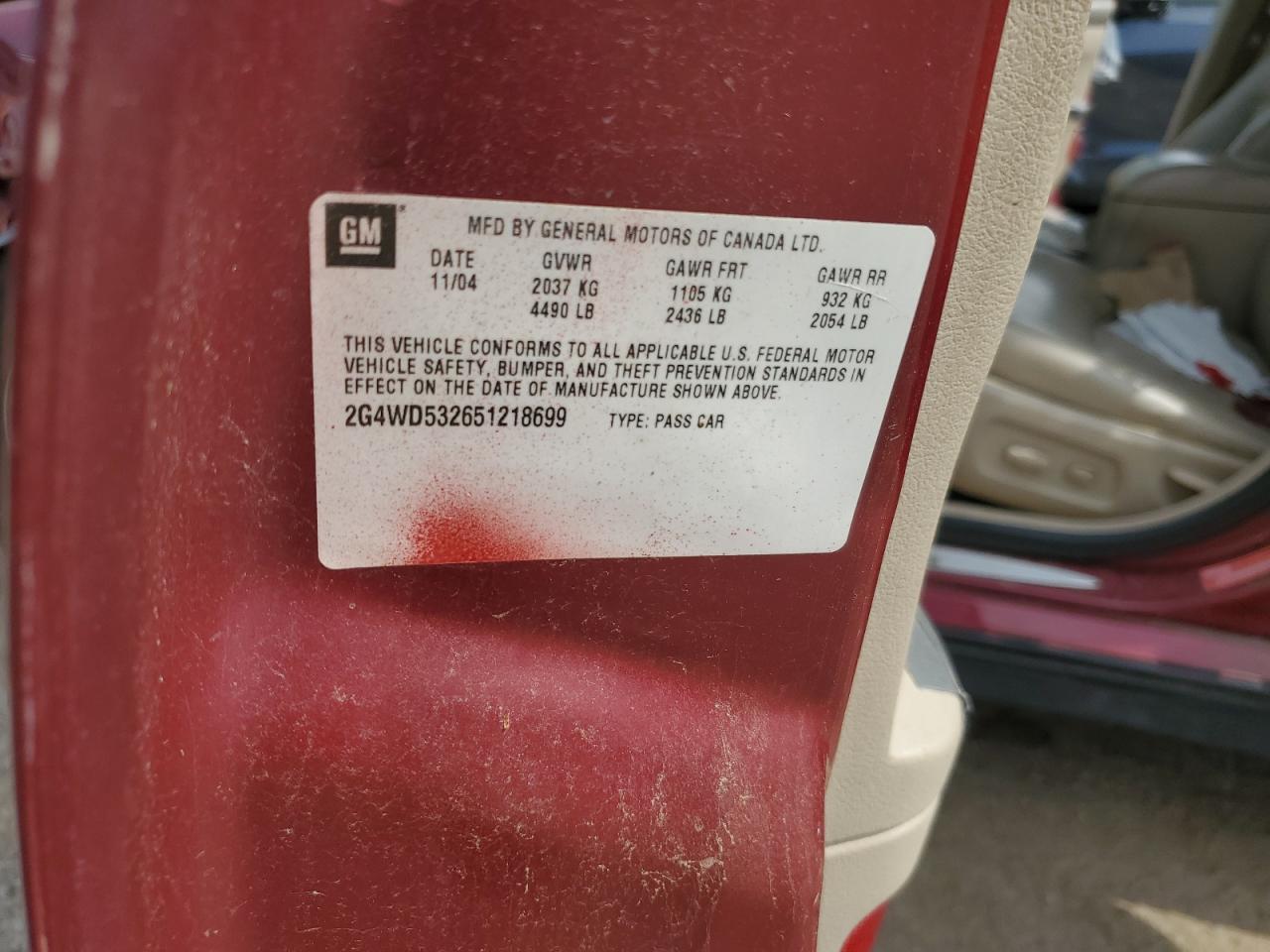 2005 Buick Lacrosse Cxl VIN: 2G4WD532651218699 Lot: 60533085