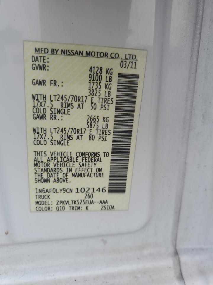 2012 Nissan Nv 2500 VIN: 1N6AF0LY9CN102146 Lot: 62312645