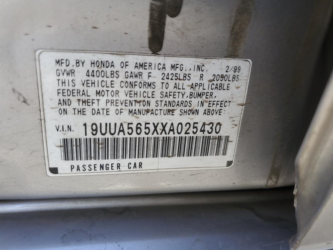 1999 Acura 3.2Tl VIN: 19UUA565XXA025430 Lot: 62873905