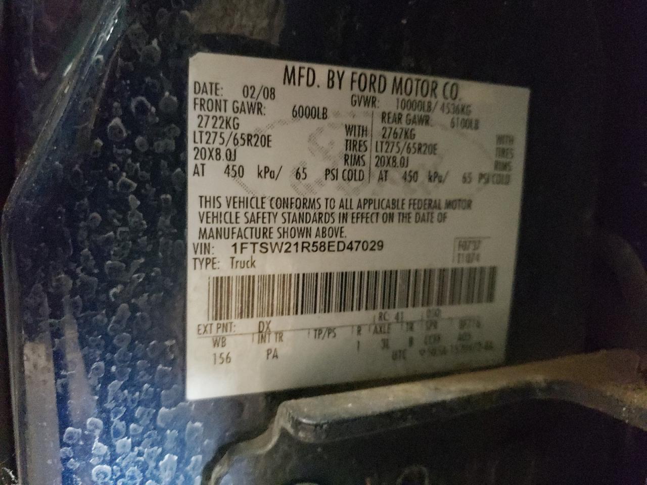 2008 Ford F250 Super Duty VIN: 1FTSW21R58ED47029 Lot: 61538605