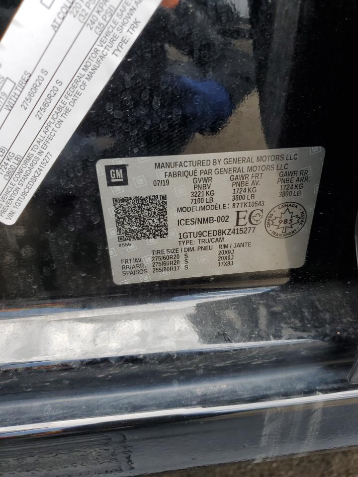 2019 GMC Sierra K1500 Elevation VIN: 1GTU9CED8KZ415277 Lot: 62826665