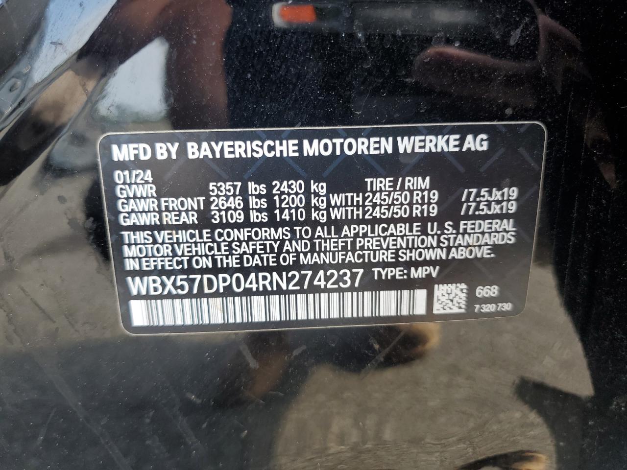 2024 BMW X3 xDrive30I VIN: WBX57DP04RN274237 Lot: 62236975