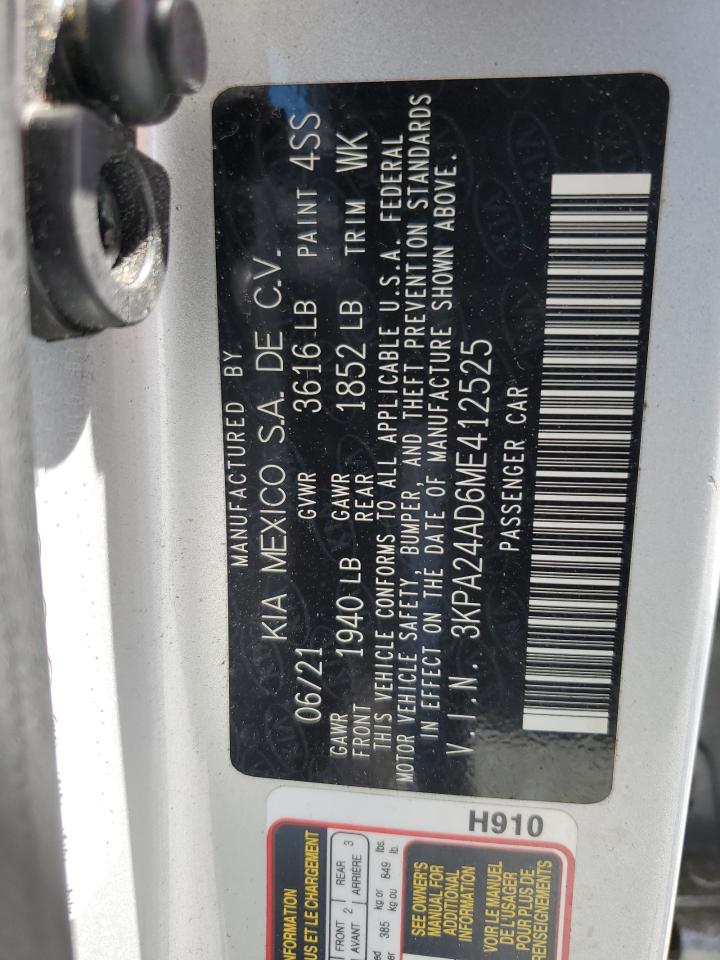 2021 Kia Rio Lx VIN: 3KPA24AD6ME412525 Lot: 61671345