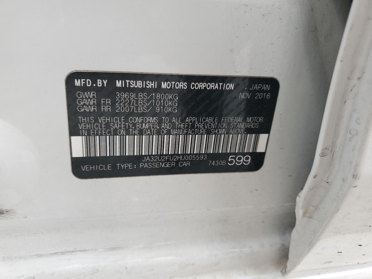 2017 Mitsubishi Lancer Es VIN: JA32U2FU2HU005593 Lot: 62431525
