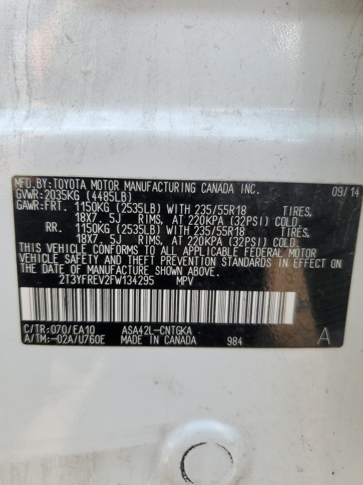 2015 Toyota Rav4 Limited VIN: 2T3YFREV2FW134295 Lot: 62921285