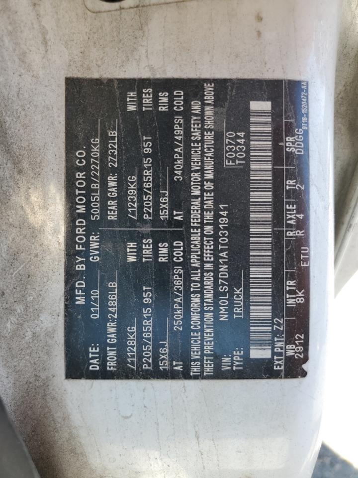 2010 Ford Transit Connect Xlt VIN: NM0LS7DN1AT031941 Lot: 61845285