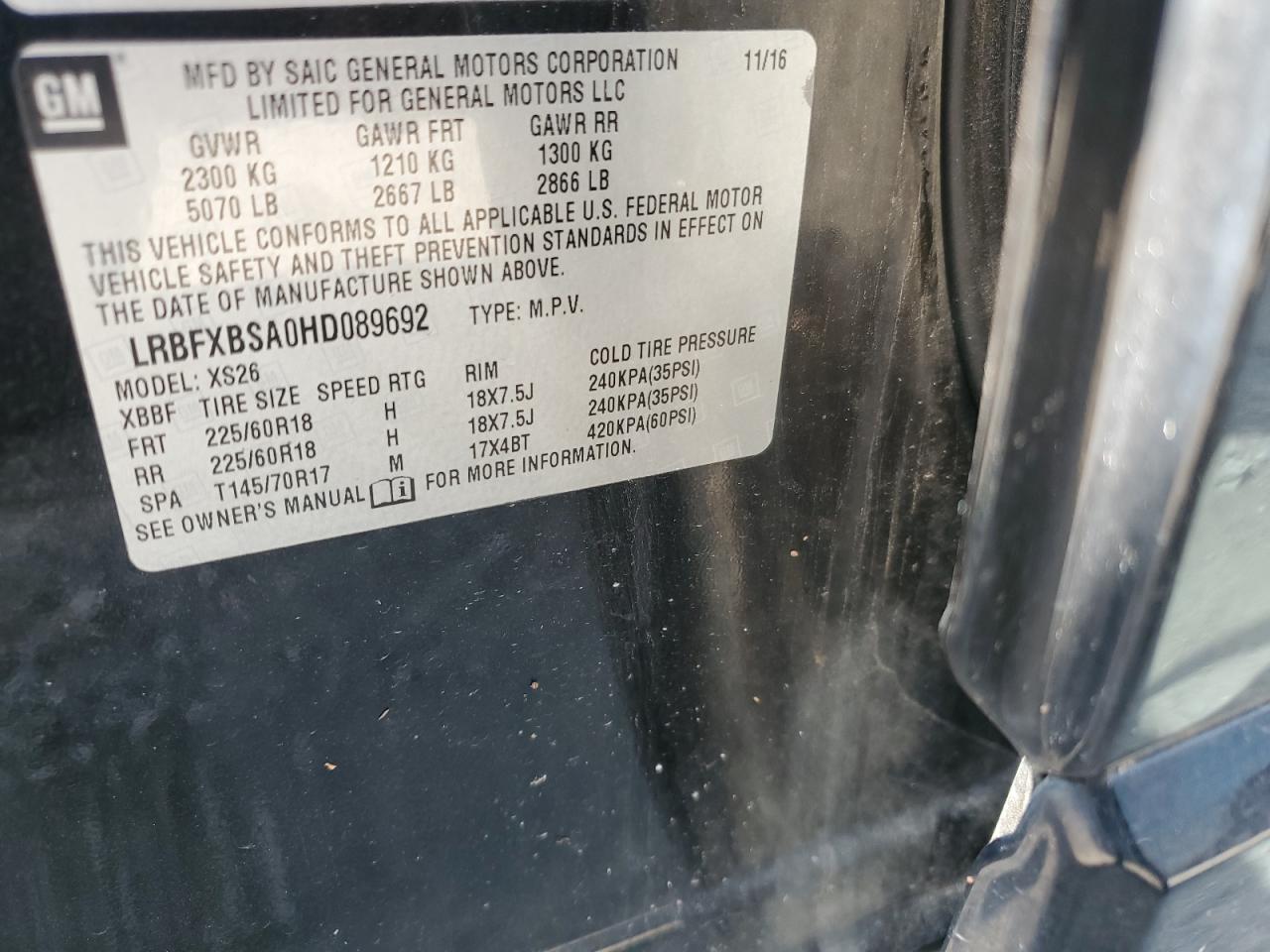 2017 Buick Envision Essence VIN: LRBFXBSA0HD089692 Lot: 60135055