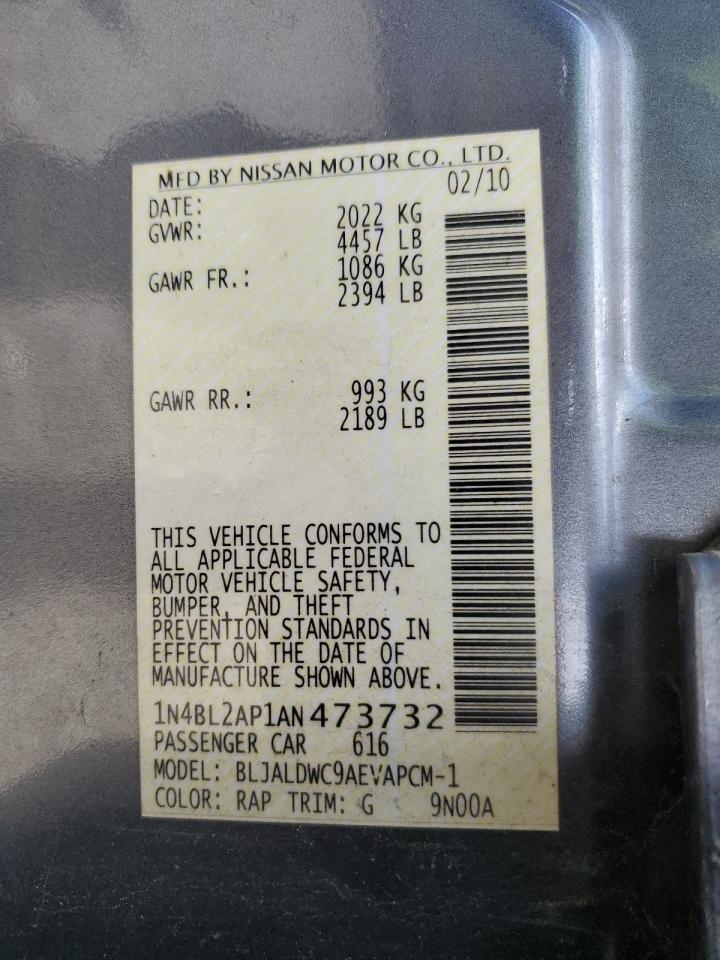 2010 Nissan Altima Sr VIN: 1N4BL2AP1AN473732 Lot: 61721855