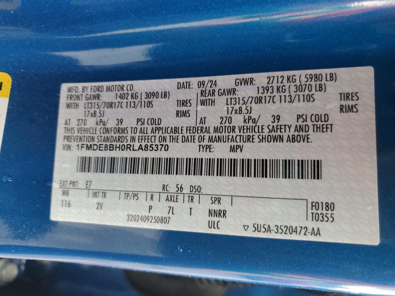 2024 Ford Bronco Outer Banks VIN: 1FMDE8BH0RLA85370 Lot: 60913515