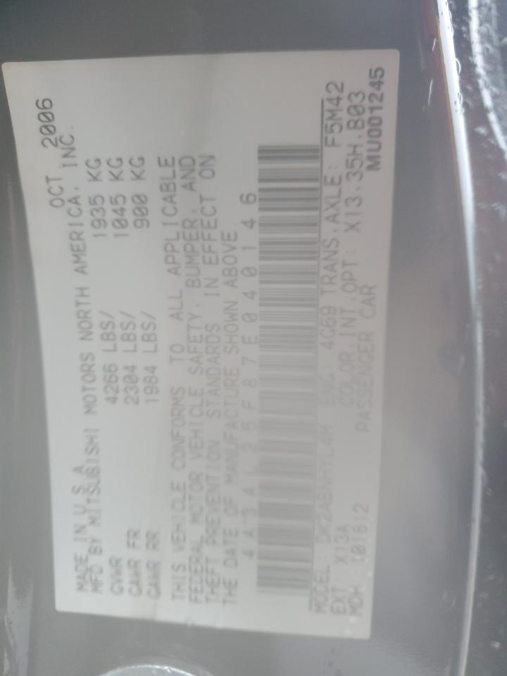 2007 Mitsubishi Eclipse Spyder Gs VIN: 4A3AL25F87E040146 Lot: 60068865