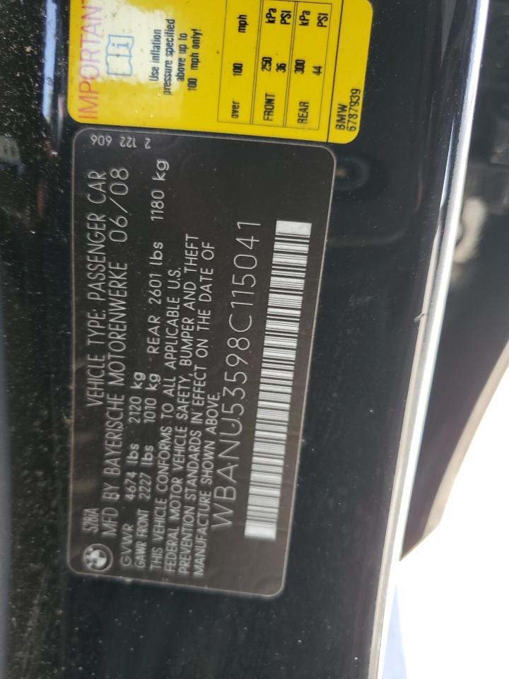 2008 BMW 528 I VIN: WBANU53598C115041 Lot: 60462295