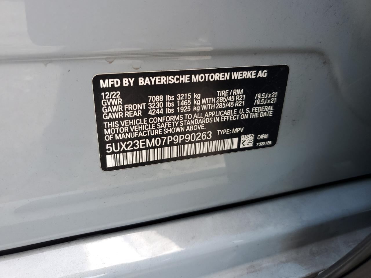 2023 BMW X7 xDrive40I VIN: 5UX23EM07P9P90263 Lot: 61454575