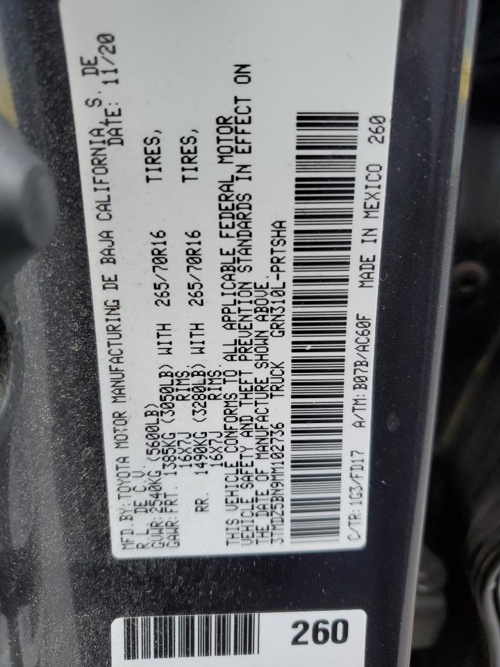 2021 Toyota Tacoma Double Cab VIN: 3TMDZ5BN9MM102736 Lot: 60549825