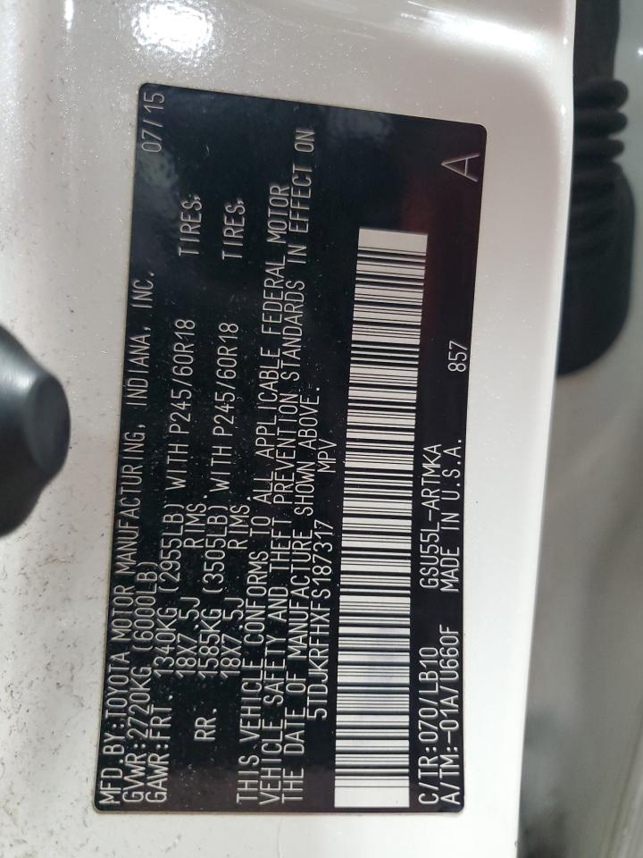 2015 Toyota Highlander Xle VIN: 5TDJKRFHXFS187317 Lot: 67064775