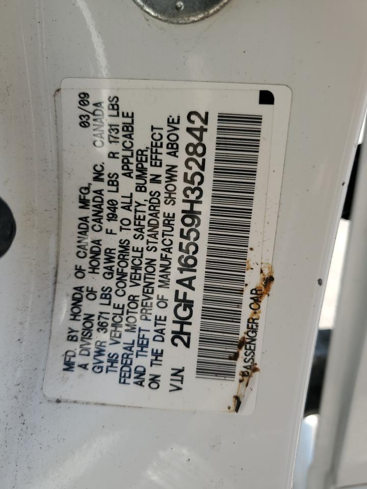 2009 Honda Civic Lx VIN: 2HGFA16559H352842 Lot: 61552465