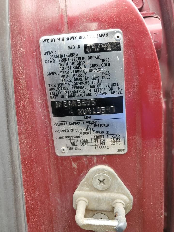 1992 Subaru Loyale VIN: JF2AN52B5ND413597 Lot: 62210635