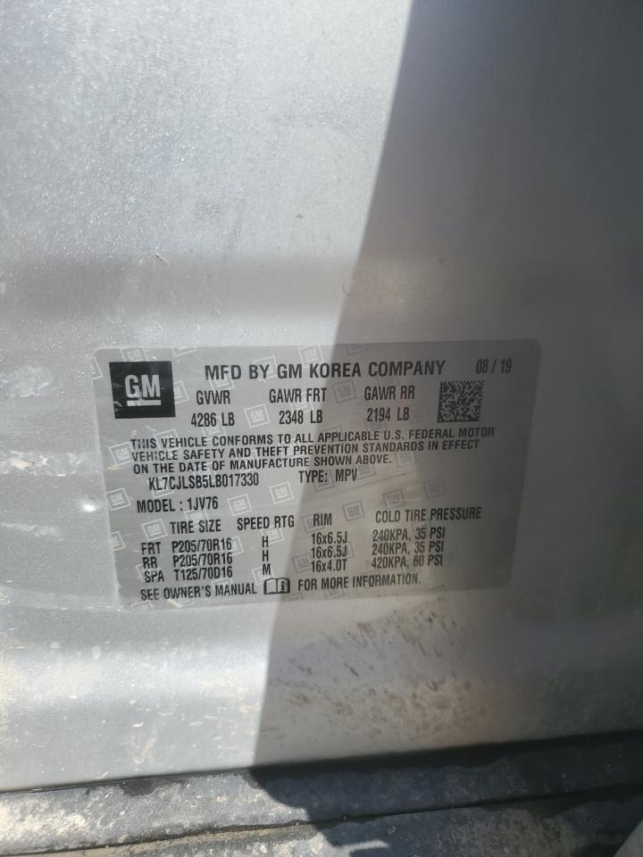 2020 Chevrolet Trax 1Lt VIN: KL7CJLSB5LB017330 Lot: 61251855