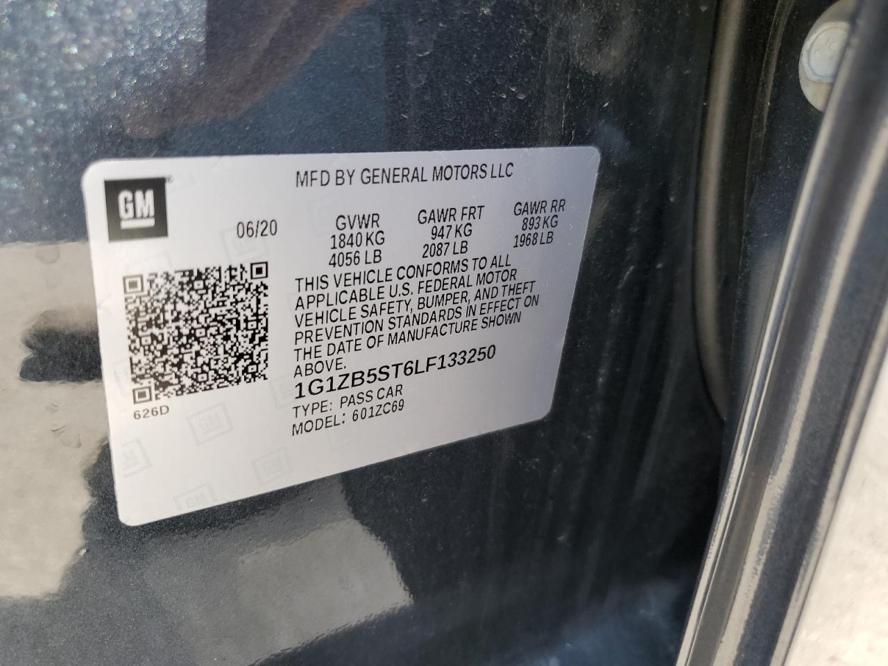 VIN: 1G1ZB5ST6LF133250 2020 CHEVROLET MALIBU