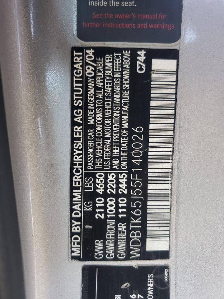 WDBTK65J55F140026 2005 Mercedes-Benz Clk 320