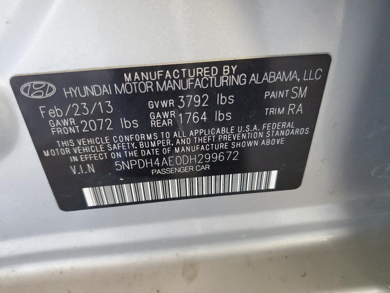 2013 Hyundai Elantra Gls VIN: 5NPDH4AE0DH299672 Lot: 62549325