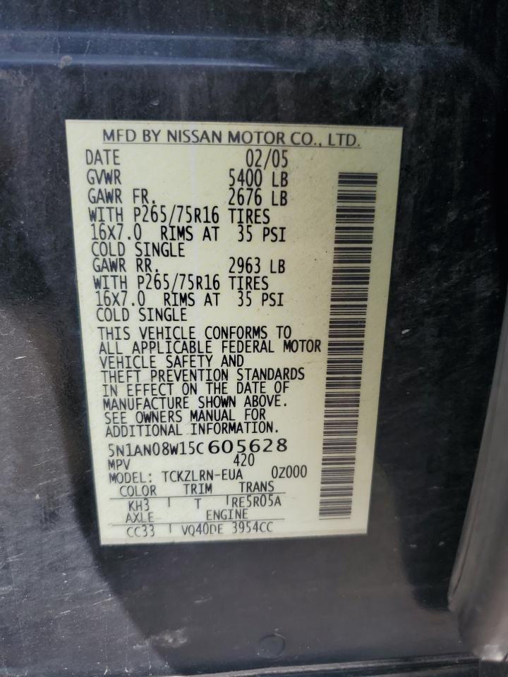 2005 Nissan Xterra Off Road VIN: 5N1AN08W15C605628 Lot: 62275725